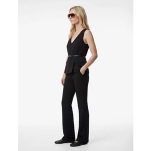 Kadın Giyim Cep Detaylı Kemerli Kolsuz V Yaka Bluz - KOTON - 6SAK30003UW - SİYAH - 38