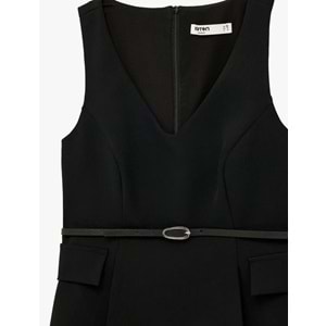 Kadın Giyim Cep Detaylı Kemerli Kolsuz V Yaka Bluz - KOTON - 6SAK30003UW - SİYAH - 38