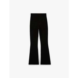 Kadın Giyim Slim Fit Kemerli Yüksek Bel İspanyol Paça Fitilli Kumaş Pantolon - KOTON - 6SAK40089EK - SİYAH - S