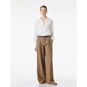 KadıN Giyim Cepli Pile Detaylı Geniş Paça Ekose Pantolon - KOTON - 6SAK40131PW - KAHVERENGİ EKOSE - 34