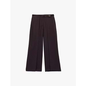 Kadın Giyim Krep Kumaş Kemerli Uzun Geniş Düz Paça Kapaklı Kumaş Pantolon - KOTON - 6SAK40164PW - KAHVERENGİ - 34