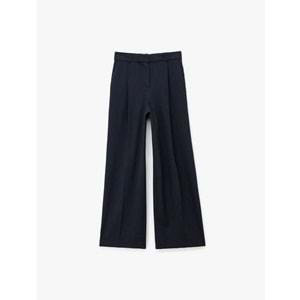 Kadın Giyim Cepli Viskon Karışımlı Yüksek Bel Palazzo Pantolon - KOTON - 6SAK40179UW - LACİVERT ÇİZGİLİ - 38