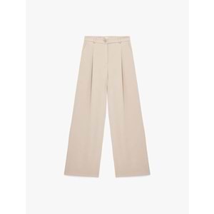 Kadın Giyim Krep Kumaş Pile Detaylı Cepli Yüksek Bel Palazzo Pantolon - KOTON - 6SAK40183UW - BEJ - 40
