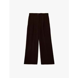 Kadın Giyim Krep Kumaş Pile Detaylı Cepli Yüksek Bel Palazzo Pantolon - KOTON - 6SAK40183UW - KAHVERENGİ - 38