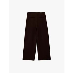 Kadın Giyim Krep Kumaş Pile Detaylı Cepli Yüksek Bel Palazzo Pantolon - KOTON - 6SAK40183UW - KAHVERENGİ - 38