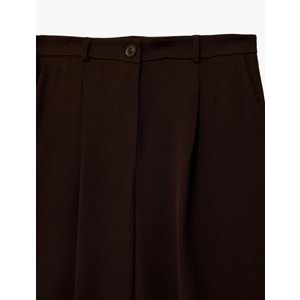 Kadın Giyim Krep Kumaş Pile Detaylı Cepli Yüksek Bel Palazzo Pantolon - KOTON - 6SAK40183UW - KAHVERENGİ - 38