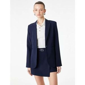 Kadın Giyim Düğmeli Cepli Geniş Yaka Krep Blazer Ceket - KOTON - 6SAK50039UW - LACİVERT - 34