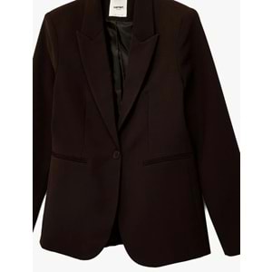 Kadın Giyim Düğmeli Cepli Geniş Yaka Krep Blazer Ceket - KOTON - 6SAK50039UW - KAHVERENGİ - 34