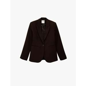 Kadın Giyim Düğmeli Cepli Geniş Yaka Krep Blazer Ceket - KOTON - 6SAK50039UW - KAHVERENGİ - 34