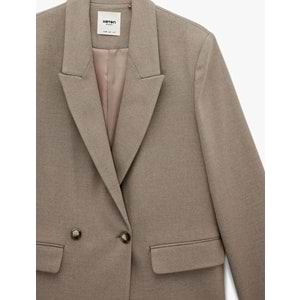 Kadın Giyim Uzun Kollu Viskon Karışımlı Düğmeli Cepli Kruvaze Yaka Blazer Ceket - KOTON - 6SAK50052UW - VİZON - 36