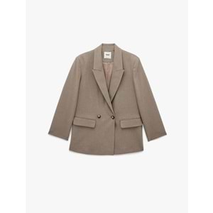 Kadın Giyim Uzun Kollu Viskon Karışımlı Düğmeli Cepli Kruvaze Yaka Blazer Ceket - KOTON - 6SAK50052UW - VİZON - 36