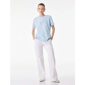 Kadın Giyim Pamuklu Kısa Kollu Bisiklet Yaka Deniz Kabuğu Baskılı Tişört - KOTON - 6SAK50054EK - MAVİ - L