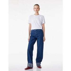 Kadın Giyim Pamuklu Kısa Kollu Bisiklet Yaka Kabartma Baskı Detaylı Tişört - KOTON - 6SAK50056EK - BEYAZ - XXL