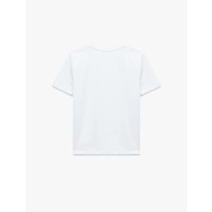 Kadın Giyim Pamuklu Kısa Kollu Bisiklet Yaka Kabartma Baskı Detaylı Tişört - KOTON - 6SAK50056EK - BEYAZ - XXL