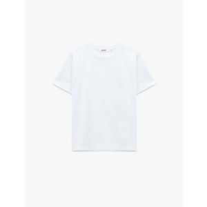 Kadın Giyim Pamuklu Kısa Kollu Bisiklet Yaka Kabartma Baskı Detaylı Tişört - KOTON - 6SAK50056EK - BEYAZ - XXL