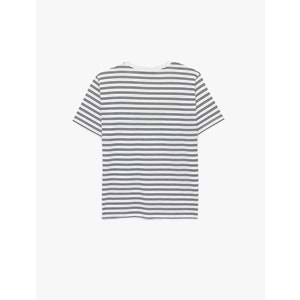 Kadın Giyim Pamuklu Kısa Kollu Bisiklet Yaka Baskılı Taşlı Çizgili Tişört - KOTON - 6SAK50071EK - SİYAH ÇİZGİLİ - S