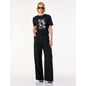 Kadın Giyim Regular Fit Düz Geniş Paça Pantolon - KOTON - 6SAK50081EK - SİYAH - XL