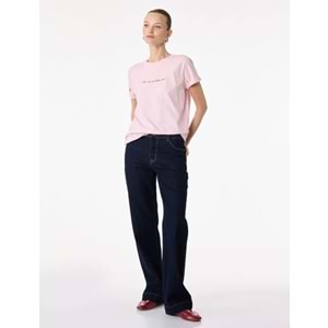 Kadın Giyim Regular Fit Kısa Kollu Baskılı Bisiklet Yaka Baskılı Tişört - KOTON - 6SAK50094EK - PEMBE - M