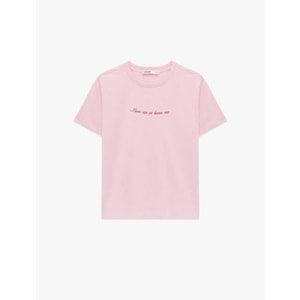 Kadın Giyim Regular Fit Kısa Kollu Baskılı Bisiklet Yaka Baskılı Tişört - KOTON - 6SAK50094EK - PEMBE - M