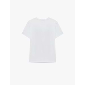 Kadın Giyim Kısa Kollu Bisiklet Yaka Baskılı Tişört - KOTON - 6SAK50126EK - BEYAZ - S