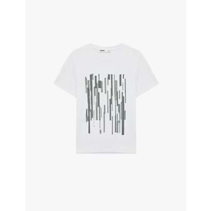 Kadın Giyim Kısa Kollu Bisiklet Yaka Baskılı Tişört - KOTON - 6SAK50126EK - BEYAZ - S