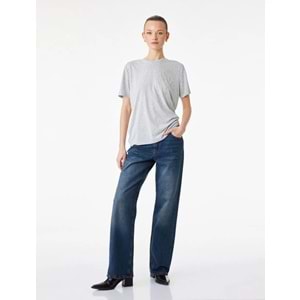 Kadın Giyim Kısa Kollu Bisiklet Yaka Baskı Detaylı Tişört - KOTON - 6SAK50137EK - GRİ MELANJ - S