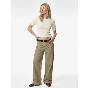 Kadın Giyim Viskon Kumaş Slim Fit Kısa Kollu Bisiklet Yaka Tişört - KOTON - 6SAK50186EK - EKRU - L