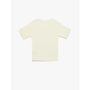 Kadın Giyim Viskon Kumaş Slim Fit Kısa Kollu Bisiklet Yaka Tişört - KOTON - 6SAK50186EK - EKRU - L