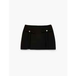 Kadın Giyim Kalpli Mücevher Düğme Detaylı Fiyonklu Şortlu Mini Etek - KOTON - 6SAK70068PW - SİYAH - 36