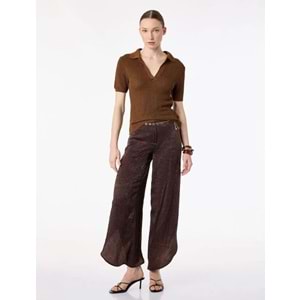 Kadın Giyim Kısa Kollu Polo Yaka Triko Kazak - KOTON - 6SAK90141HT - KAHVERENGİ - L