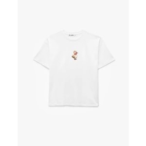 Kadın Giyim Pamuklu Kısa Kollu Bisiklet Yaka Ördek Nakışlı Oversize Tişört - KOTON - 6SAL10072IK - EKRU - L