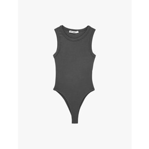Kadın Giyim Çıtçıt Düğme Detaylı Kolsuz Bisiklet Yaka Bodysuit - KOTON - 6SAL30148IK - ANTRASİT - XS
