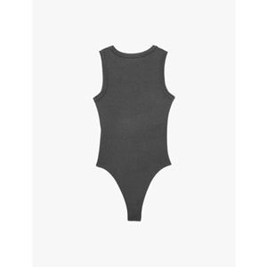 Kadın Giyim Çıtçıt Düğme Detaylı Kolsuz Bisiklet Yaka Bodysuit - KOTON - 6SAL30148IK - ANTRASİT - XS