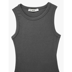 Kadın Giyim Çıtçıt Düğme Detaylı Kolsuz Bisiklet Yaka Bodysuit - KOTON - 6SAL30148IK - ANTRASİT - XS