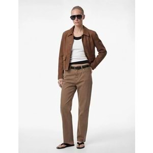 Beli Bağcıklı Pamuklu Cepli Pantolon - Loose Straight Fit Jeans - KOTON - 6SAL40075MW - KAHVERENGİ - 38