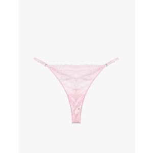 Kadın İç Giyim Dantel Detaylı Rahat Kalıp V Yaka Tül Askılı Bodysuit - KOTON - 6SLK00001MK - PEMBE - L