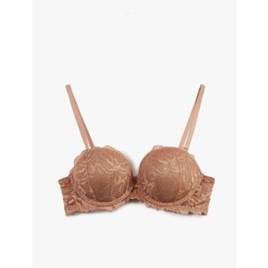 Kadın İç Giyim Ekstra Dolgulu Destekli Dantelli Sütyen - KOTON - 6WLK10165MK - KAHVERENGİ - 75B