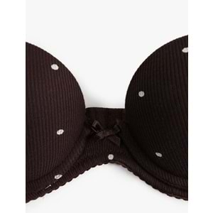 Kadın İç Giyim Destekli Ekstra Dolgulu Puantiyeli Maximizer Sütyen - KOTON - 6WLK10114MK - KAHVERENGİ DESENLİ - 80A