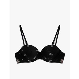 Kadın İç Giyim Çiçekli Ekstra Dolgulu Maximizer Sütyen - KOTON - 6WLK10097MK - Siyah Desenli - 80B