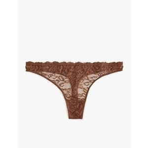 Kadın İç Giyim Rahat Kalıp Dantelli String Külot - KOTON - 6SLK30169MK - KAHVERENGİ - M