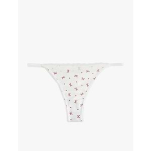 Kadın İç Giyim Kurdele Baskılı Dantel Detaylı Saten String Külot - KOTON - 6SLK30068MK - KIRMIZI DESENLİ - M