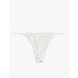 Kadın İç Giyim Kurdele Baskılı Dantel Detaylı Saten String Külot - KOTON - 6SLK30068MK - KIRMIZI DESENLİ - M