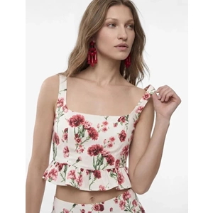 Viskon Kumaş Slim Fit Kare Yaka Kalın Askılı Çiçekli Crop Bluz 6SAK30099EW - KOTON - PEMBE DESENLİ - 36