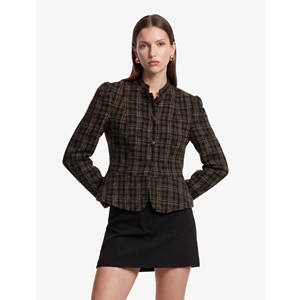 Dik Yaka Tüvit Peplum Ekose Ceket 7WAK50062UW - KOTON - KAHVERENGİ EKOSE - 34