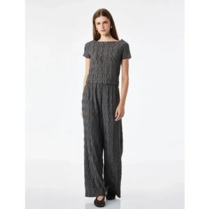 Slim Fit Kayık Yaka Kısa Kollu Tişört 7WAK50094EK - KOTON - ANTRASİT - L