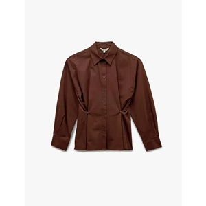 Düğme Detaylı Poplin Oversize Gömlek 7WAK60008PW - KOTON - KAHVERENGİ - 34