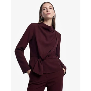 Uzun Kollu Dik Yaka Krep Bluz 7WAK60012UW - KOTON - BORDO - 38