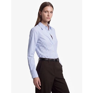 Klasik Yaka Düğmeli Çizgili Poplin Gömlek 7WAK60021UW - KOTON - MAVİ ÇİZGİLİ - 38