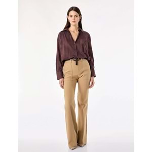 Uzun Kollu Çizgili Oversize Gömlek 7WAK60063EW - KOTON - BORDO - 44