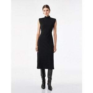 Slim Fit Kolsuz Dik Yaka Midi Elbise 7WAK80006UK - KOTON - SİYAH - S